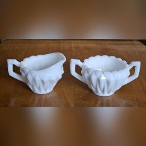 Vintage Indiana Glass Lotus Blossom Milk Glass Sugar Bowl & Creamer Set